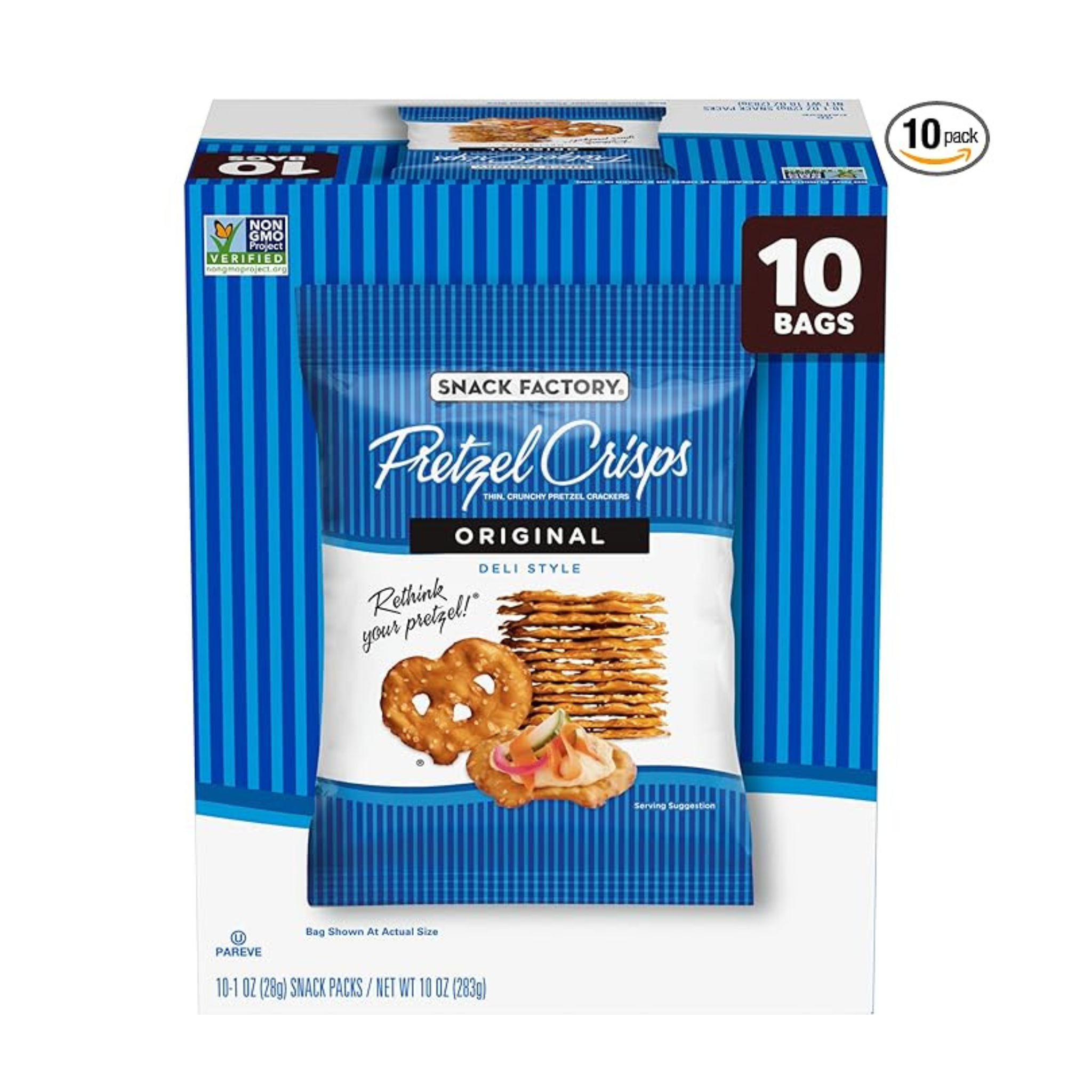 Snack Factory Pretzel Crisps, 1 oz Snack Bags, 10 Pack