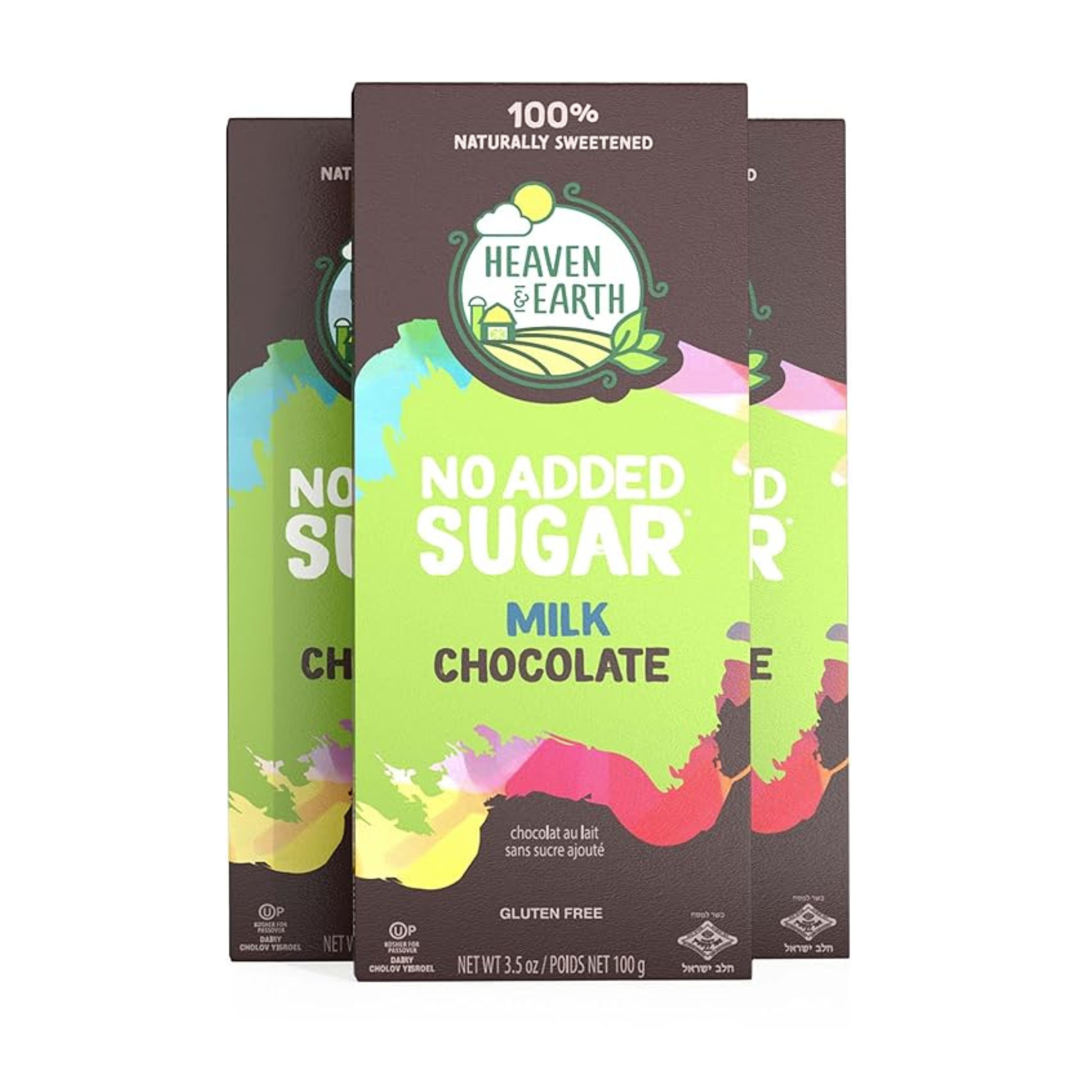 Heaven & Earth No Sugar Added Milk Chocolate Bars, 3 Pack