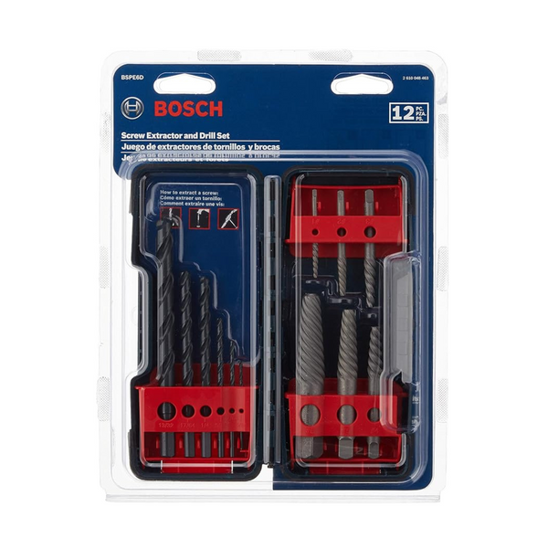 12-Piece Bosch High-Carbon Steel Spiral Flute Screw Extractor & Drill Set