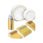 330-Pc Gold Plastic Plates & Silverware Set