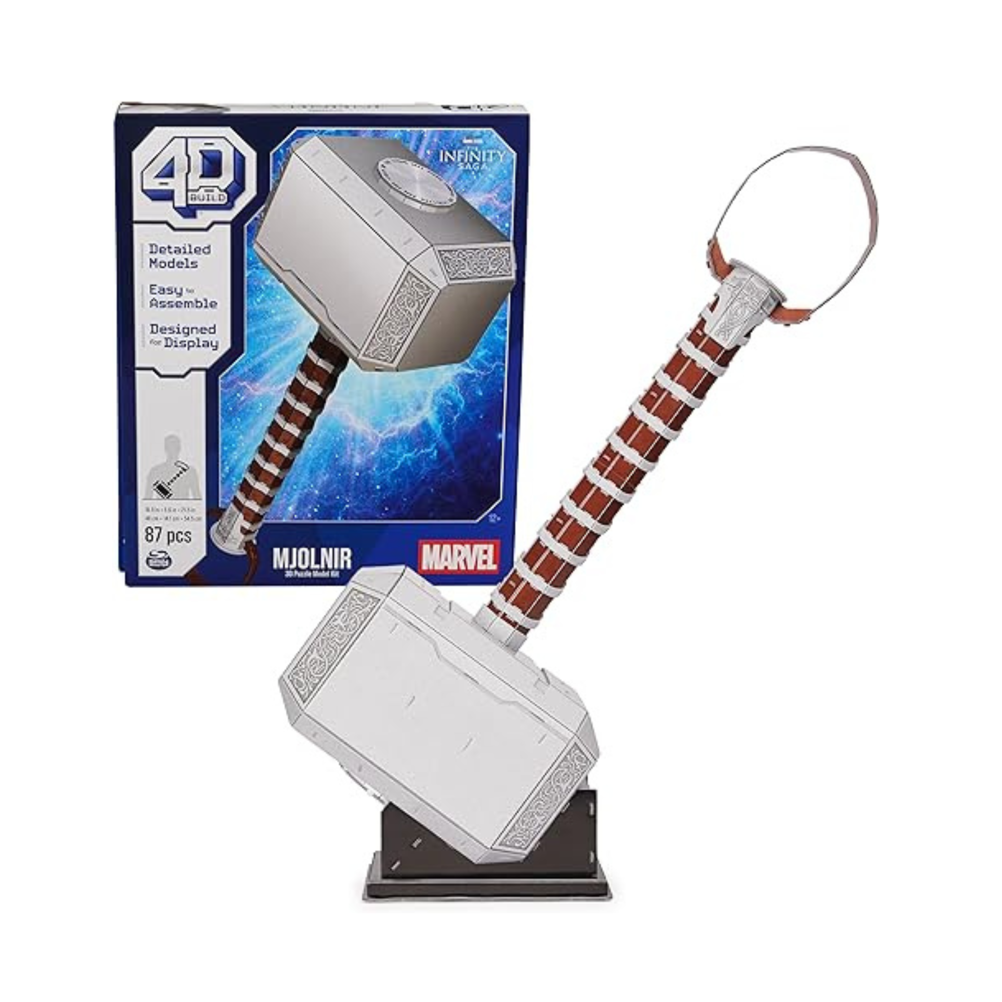 87-Piece 4D Build Marvel Mjolnir Thor's Hammer 3D Puzzle Model Kit w/ Stand
