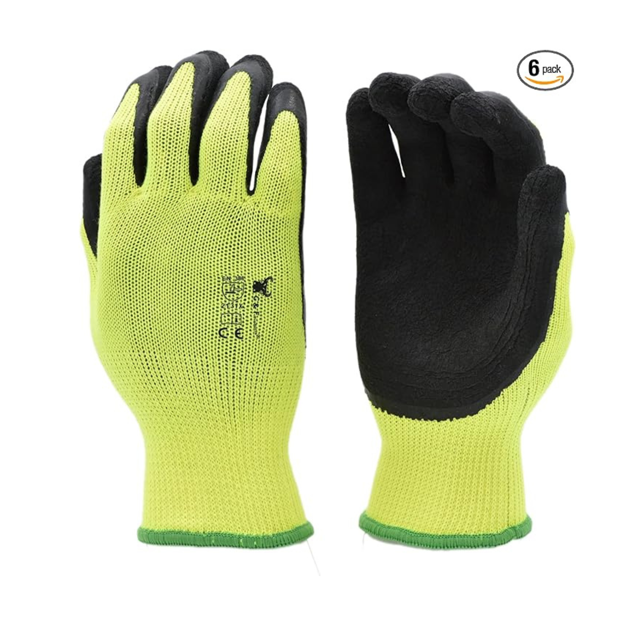 6-Pack Premium High Visibility Low Emissions Work and Gardening Gloves
