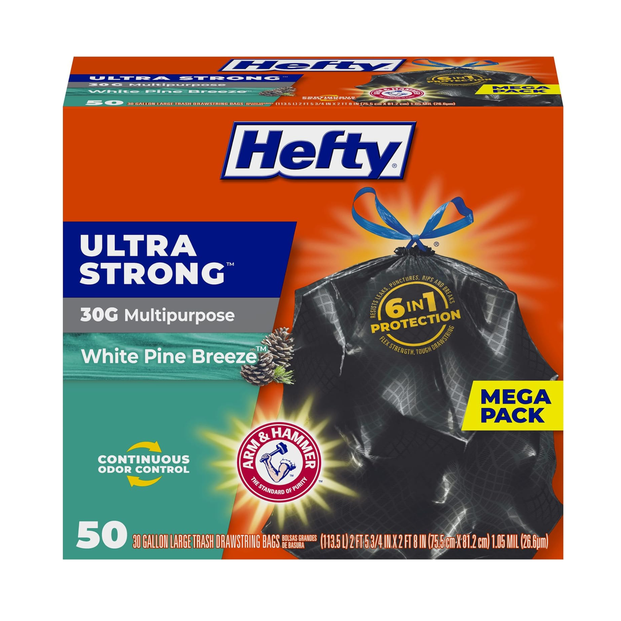 50 Count Hefty Ultra Strong Multipurpose Large Trash Bags, Black