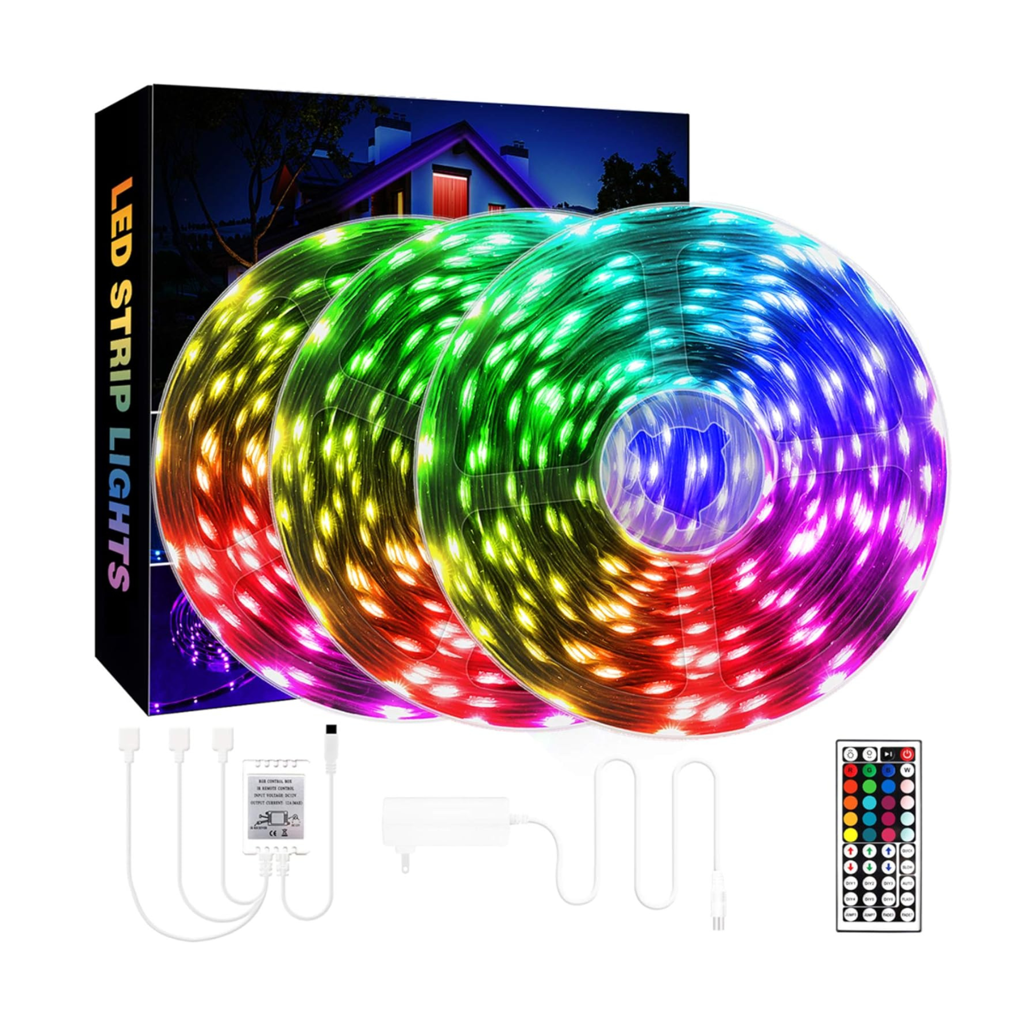 Qzyl 75ft RGB Color Changing Dimmable LED Strip Lights with Remote
