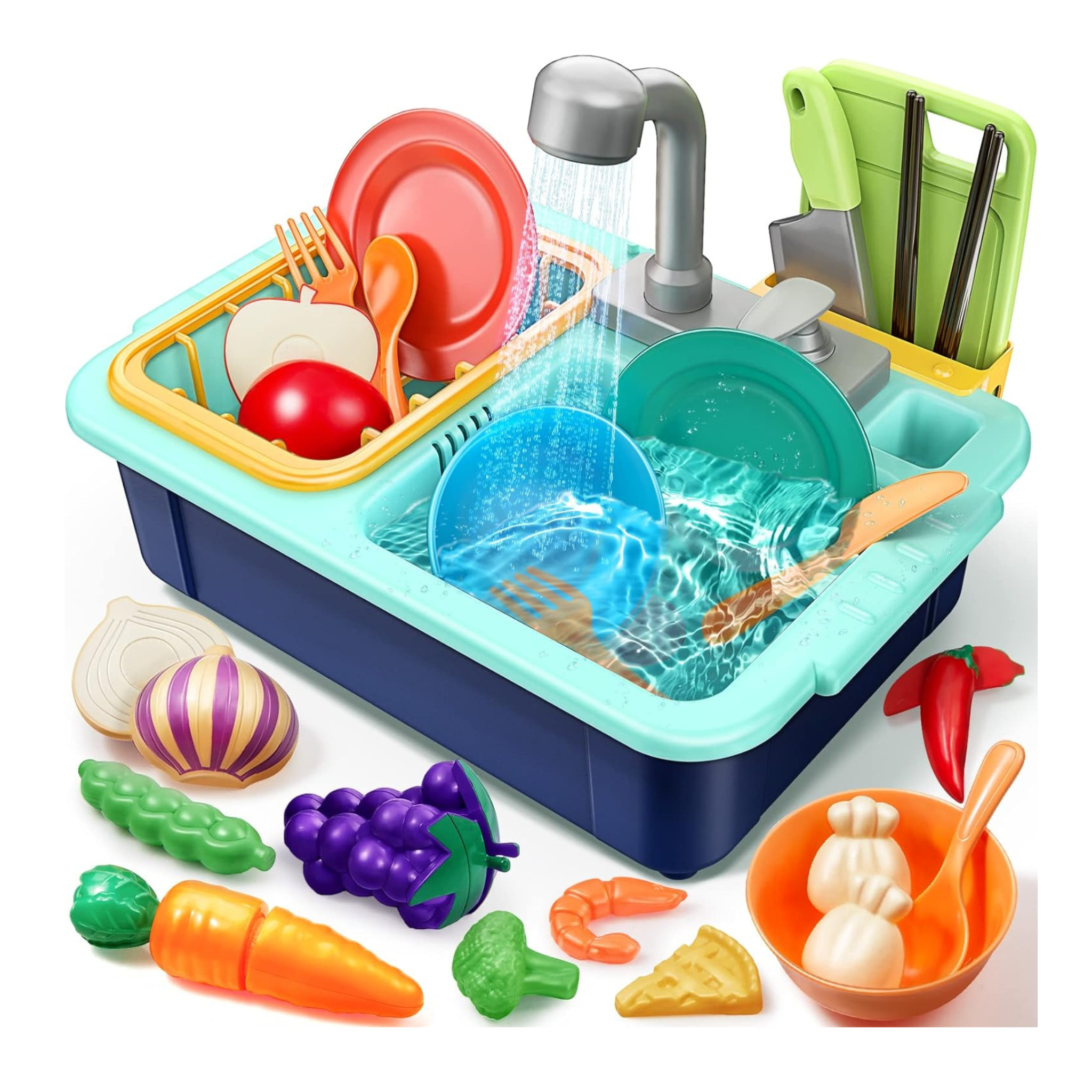 Geyiie Kitchen Play Sink Toys with Running Water