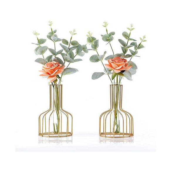 2Pc Gold Metal Test Tube Vases Set