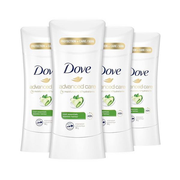 4 Pack Of Women’s Dove Advanced Care Cool Essentials Antiperspirant Deodorant Sticks