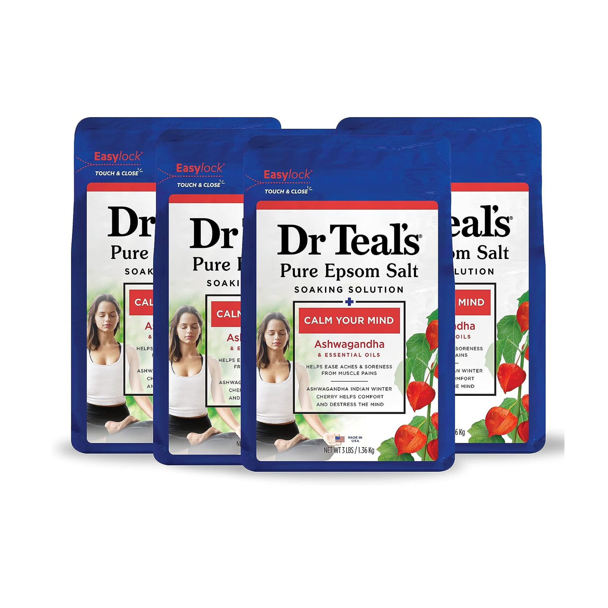 Pack of 4 Dr Teal’s Pure Epsom Salt Solution [3 lbs Each]