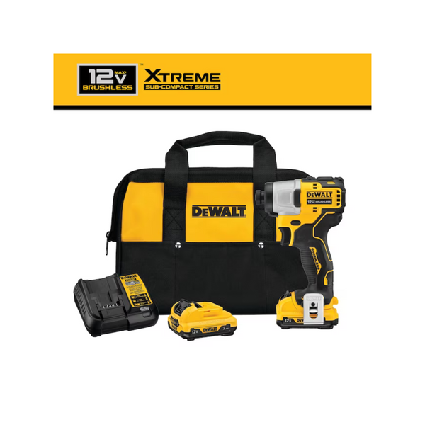 Dewalt 12V MAX Brushless Cordless 1/4" Impact Driver Kit w/ 2x Batteries & More