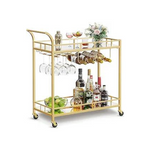 Gold Wine Cart with 2 Mirrored Shelves