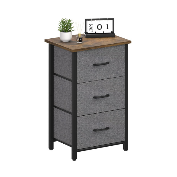 Nightstand With 3 Fabric Drawers