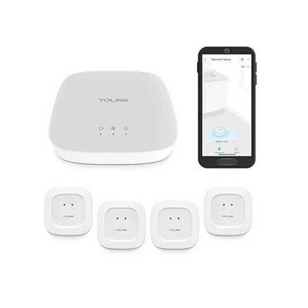 YoLink Water Leak Smart Starter Kit w/ Hub + 4-Pack Sensors