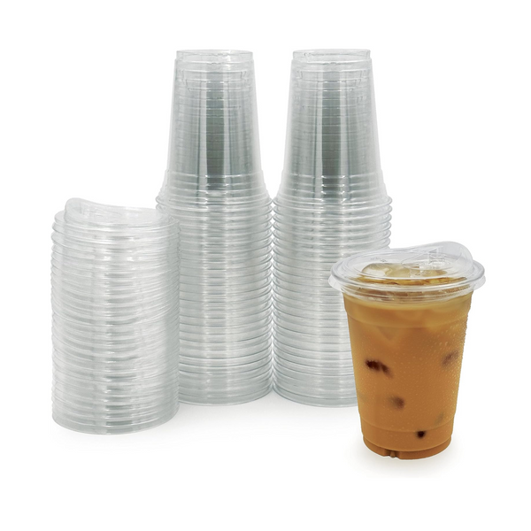Pami Plastic Cups w/ Sip Lids, Pack Of 50 (2 Sizes)