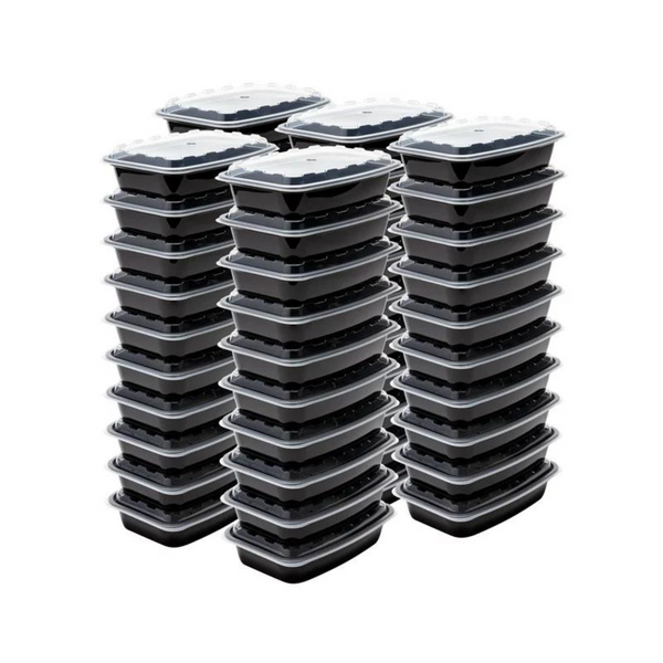 Mainstays 28 oz. Meal Prep Black Container with Clear Lid, 50 Pack