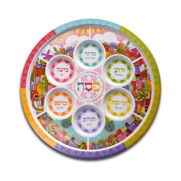 Ner Mitzvah Melamine Colorful Seder Plate, 6 Pack