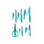 Farberware 11-Piece Rainbow Cutlery Set with Teal Handles