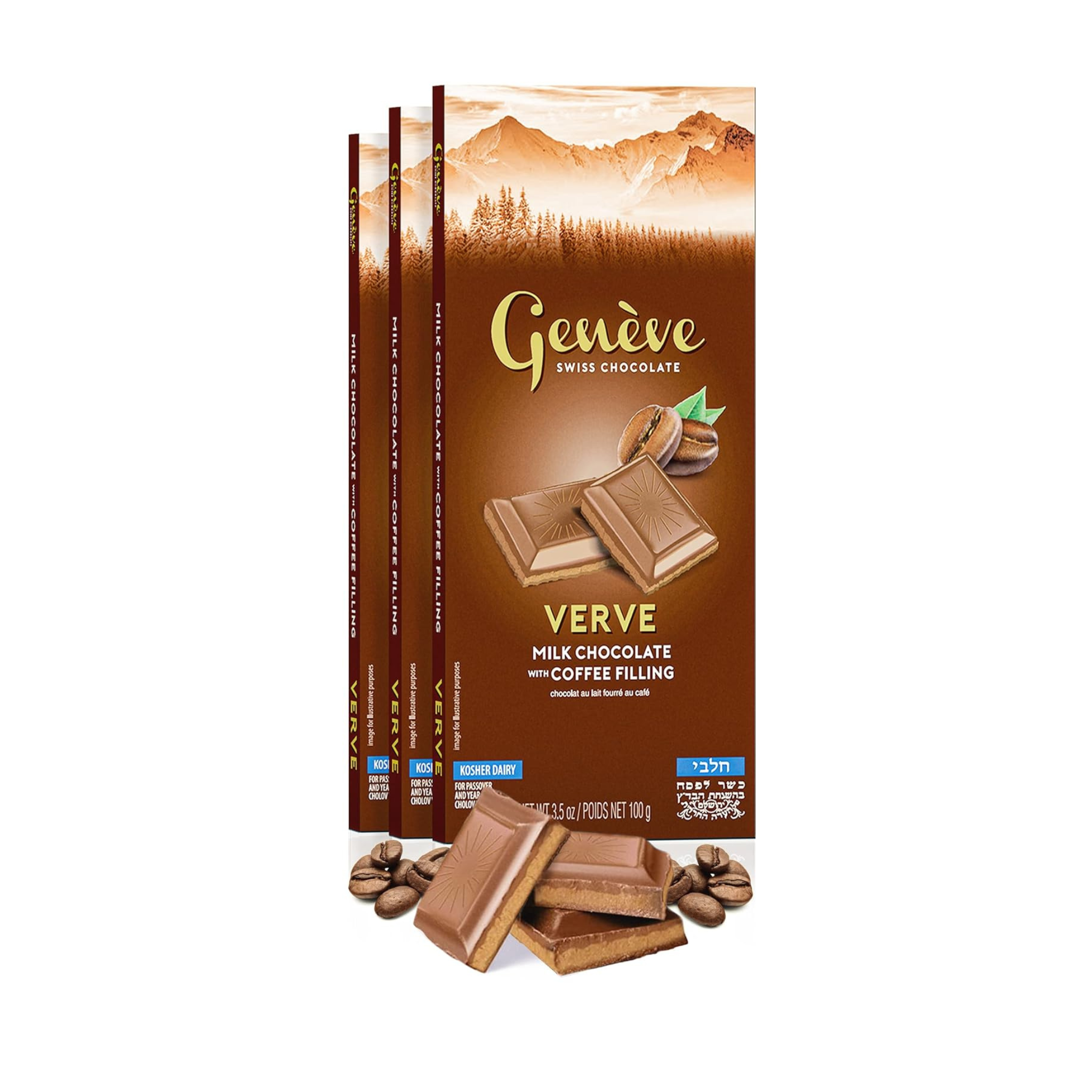 Geneve Verve Milk Chocolate Bars, Badatz, 3 Pack