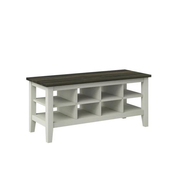 40" Twin Star Home Two-Tone Storage Bench with Planked Top in Old Wood White