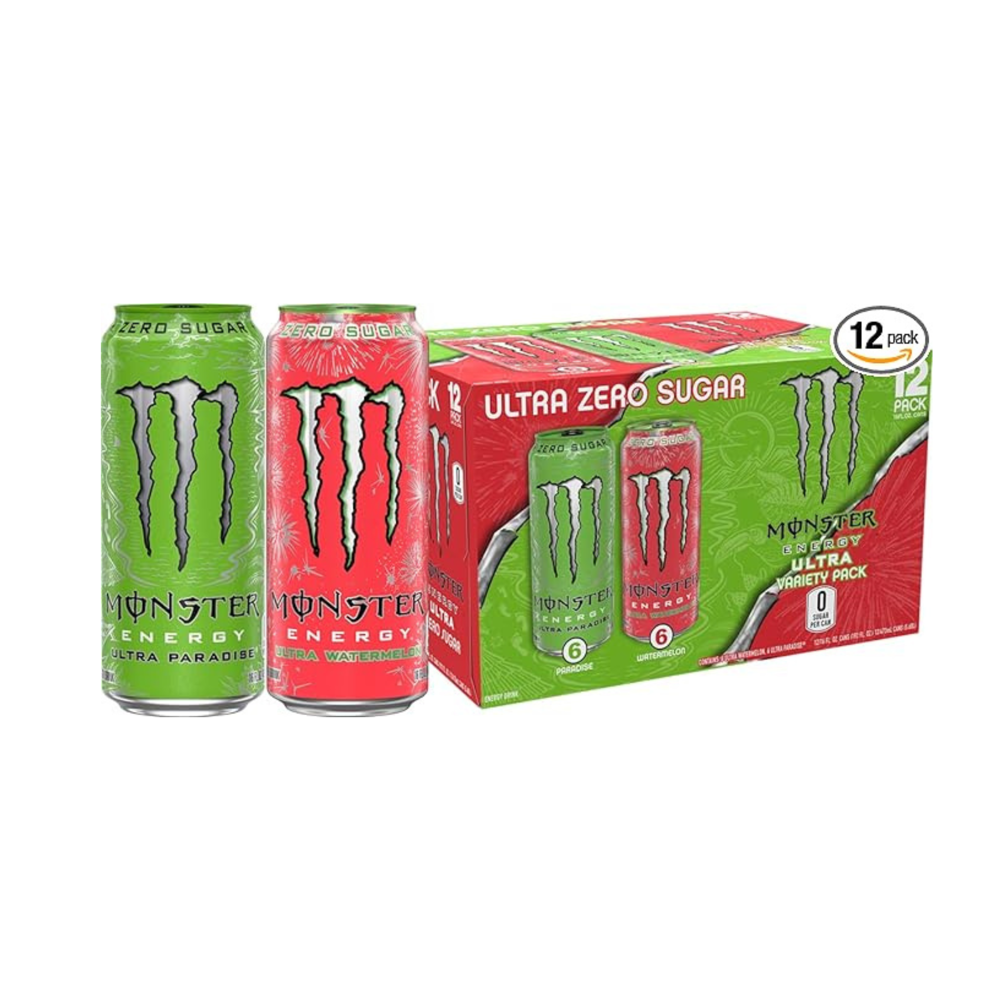 12-Pack 16-Oz Monster Ultra Zero Sugar Energy Drink (Paradise & Watermelon)