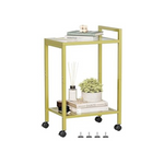 2-Tier Side Table Mobile Cart With Tempered Glass