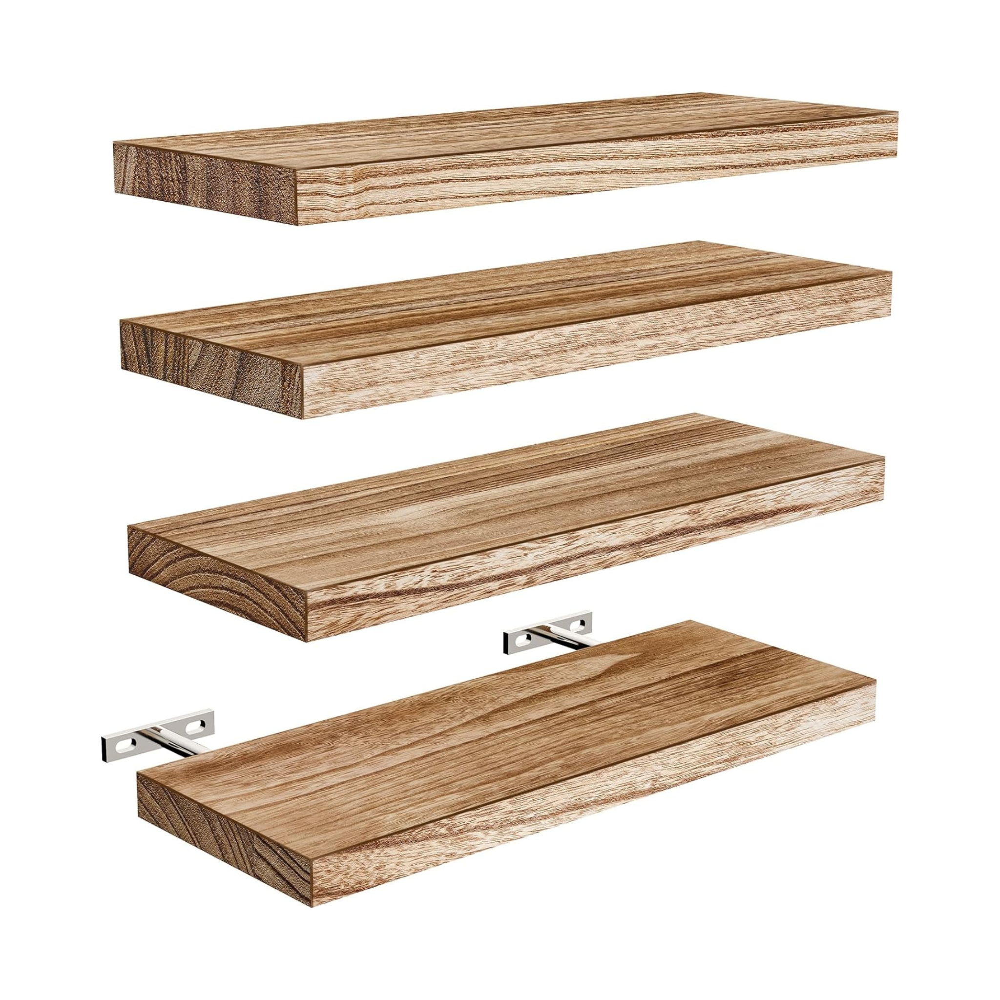 Set of 4 Amada Homefurnishing Paulownia Wood Wall Floating Shelves