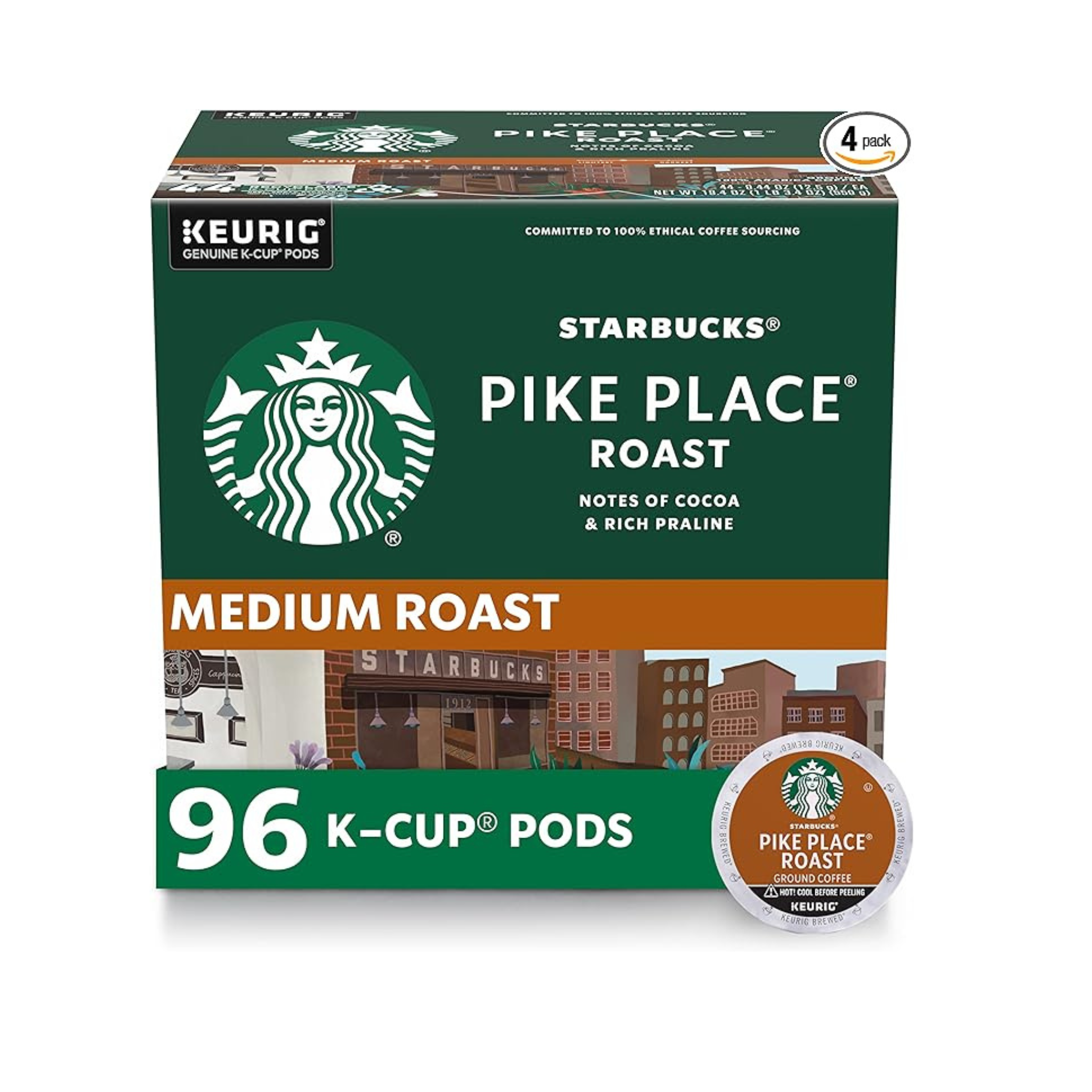 96 Starbucks Medium Roast K-Cups, Pike Place Roast
