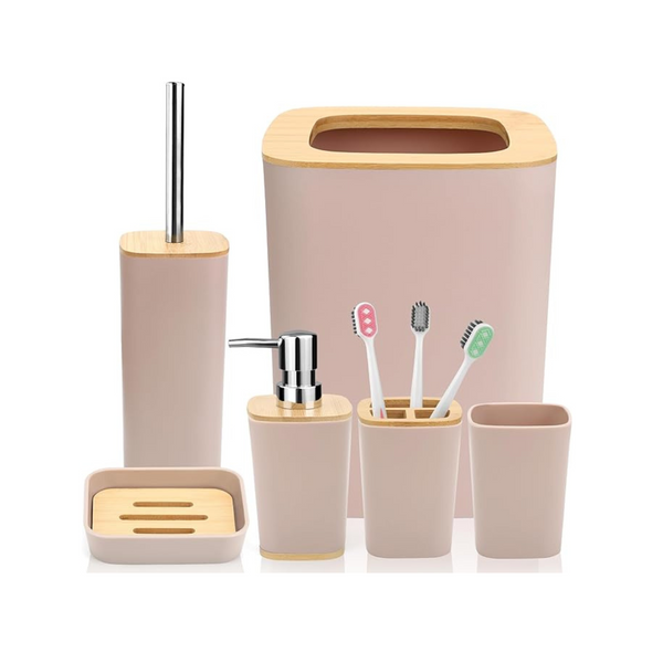 6 Piece Bamboo Bathroom Accessory Set