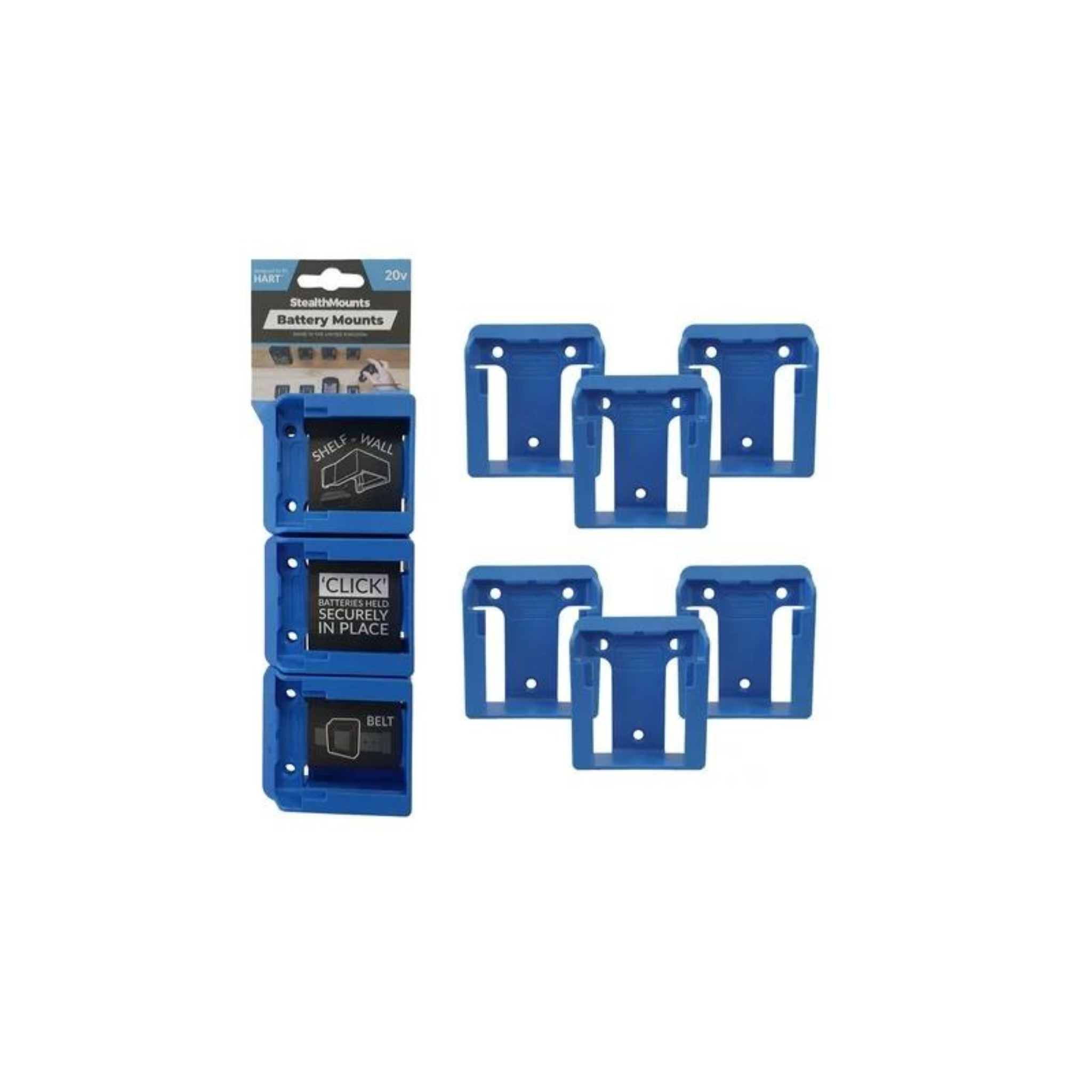 6-Pack StealthMounts Battery Mounts for Hart 20V (Blue)