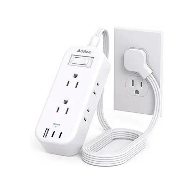 Addtam 6-Outlet Flat Plug Travel Power Strip w/ 3 USB Ports & 5' Cord