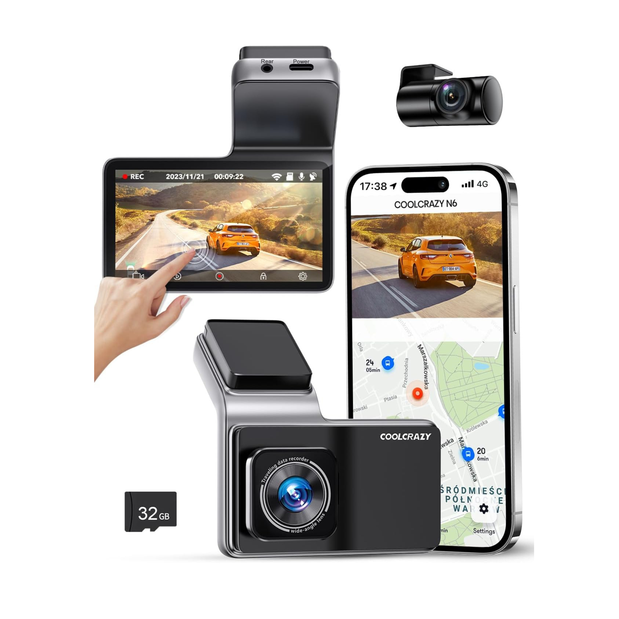 Coolcrazy 4K 1080P Front and Rear Dual Dash Camera with Built-in WiFi GPS