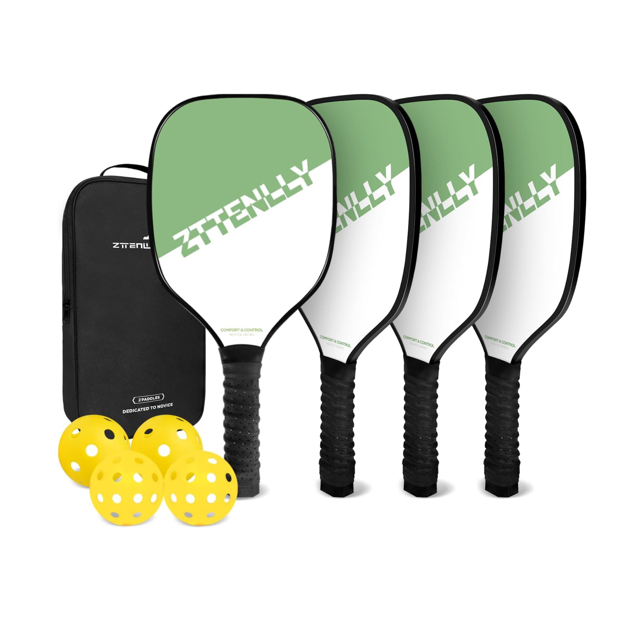 Zttenlly Pickle Paddles Set with 4 Paddles, 4 Balls & Carry Bag