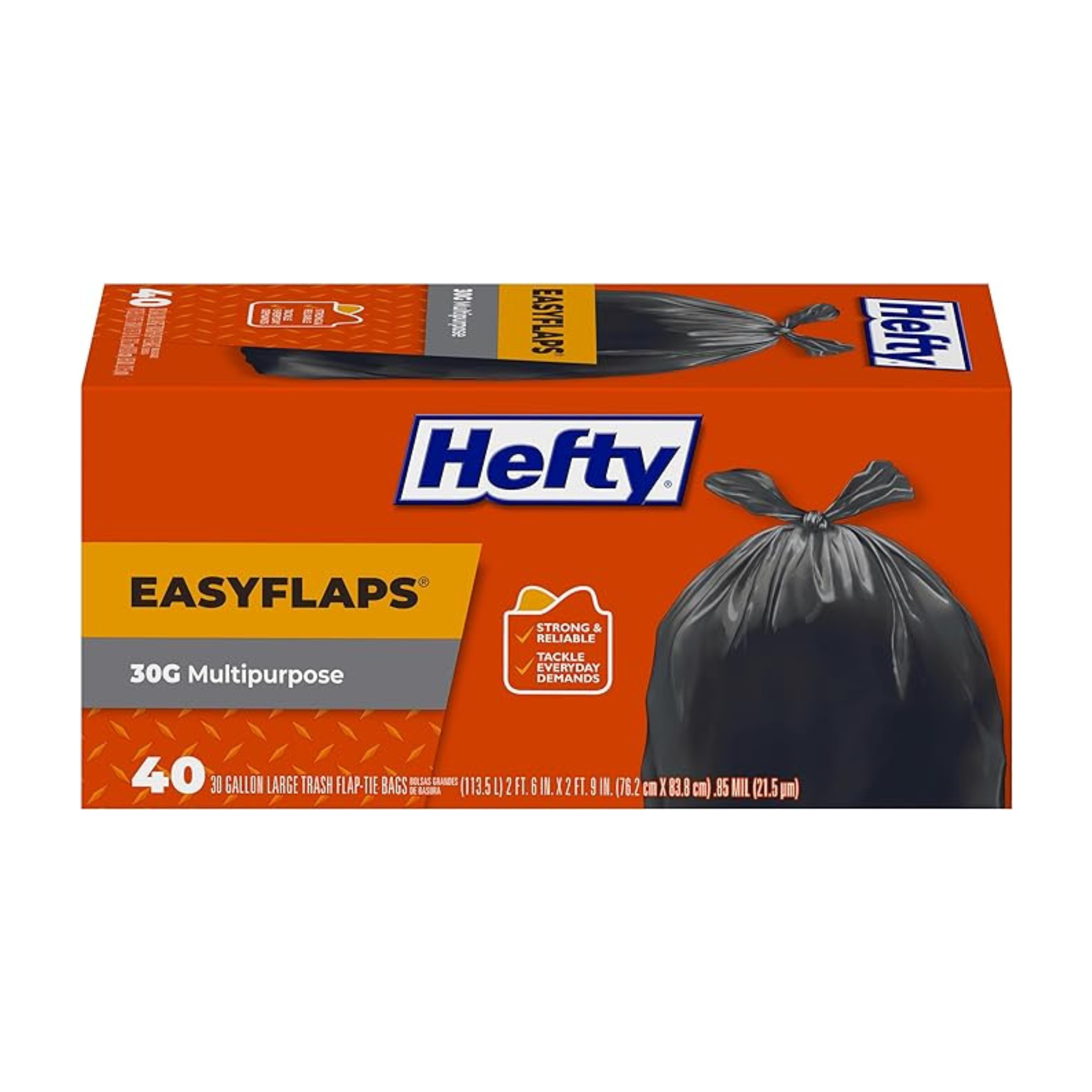 40-Count 30-Gallon Hefty Easy Flaps Multipurpose Large Unscented Trash Bags