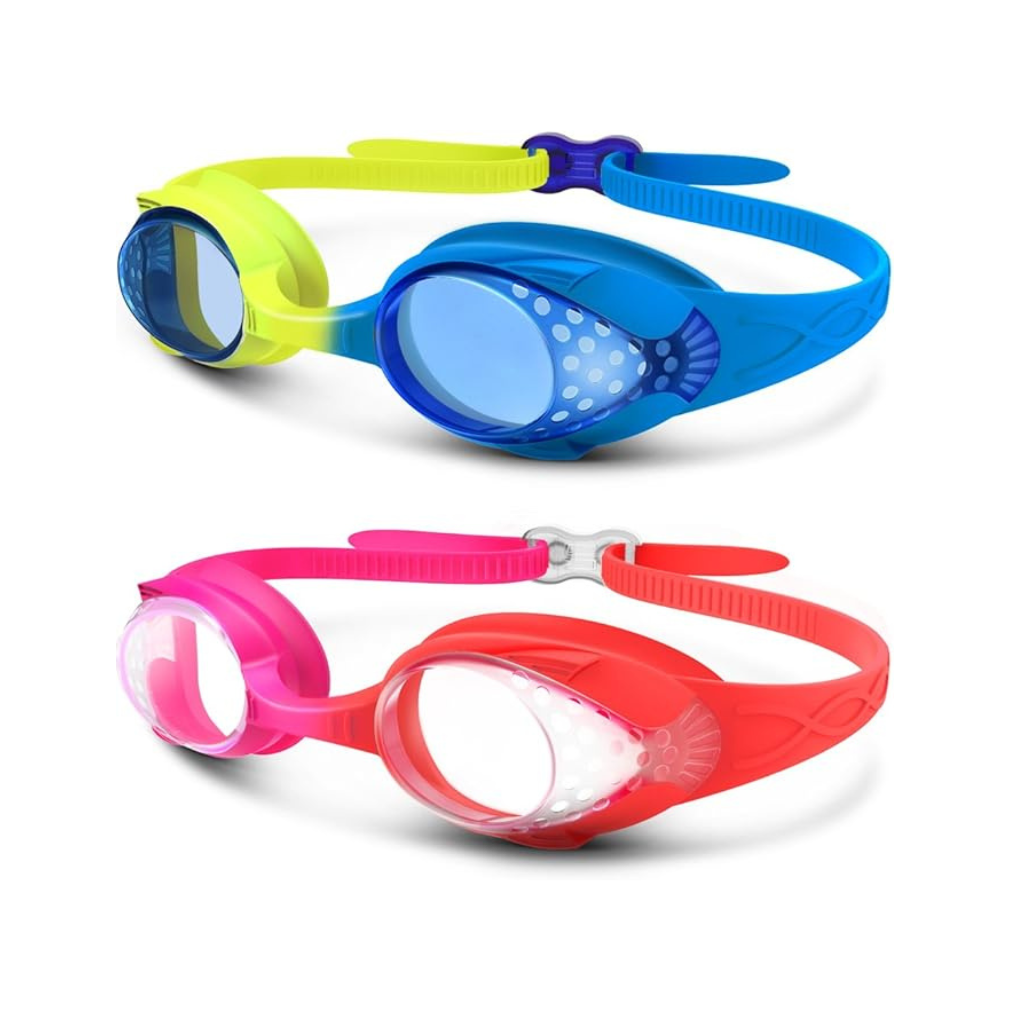 OutdoorMaster Kids Swim Goggles 2 Pack – Quick Adjustable Strap (choose from 6 color combos)