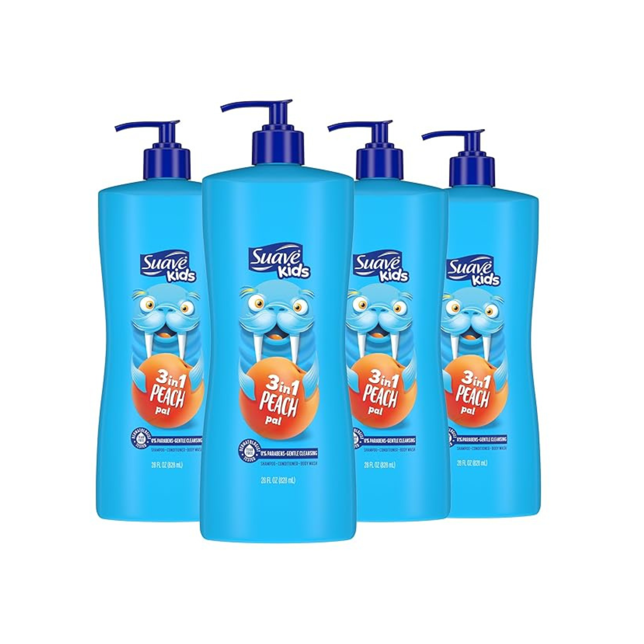 Suave Kids 3-in-1 Tear Free, Body Wash, Shampoo and Conditioners, 28 Oz, Pack of 4