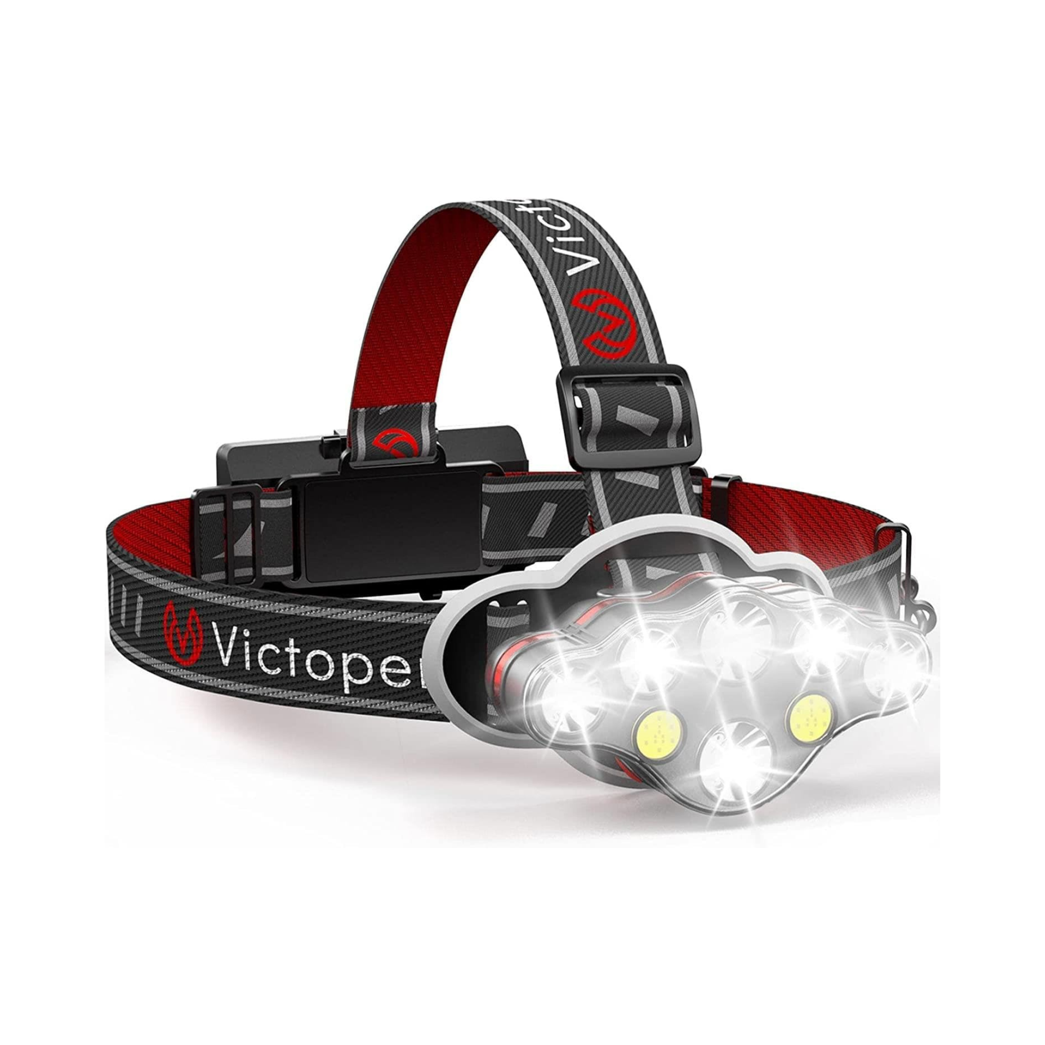 Victoper 8 LED 18000 High Lumen Rechargeable Headlamp with Red Light