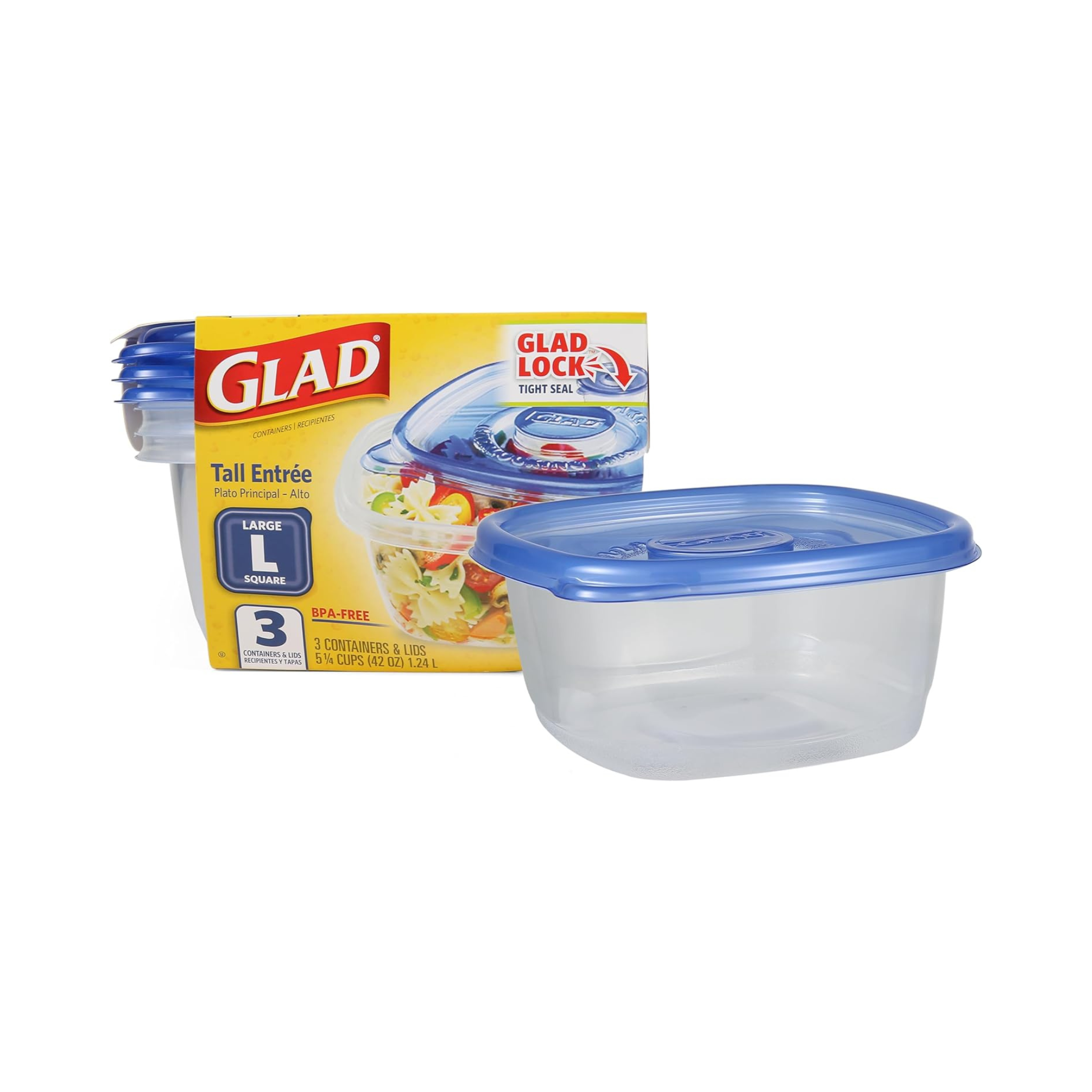 Glad GladWare Tall Entrée Food Storage Containers, Large Square Containers, 3 Count