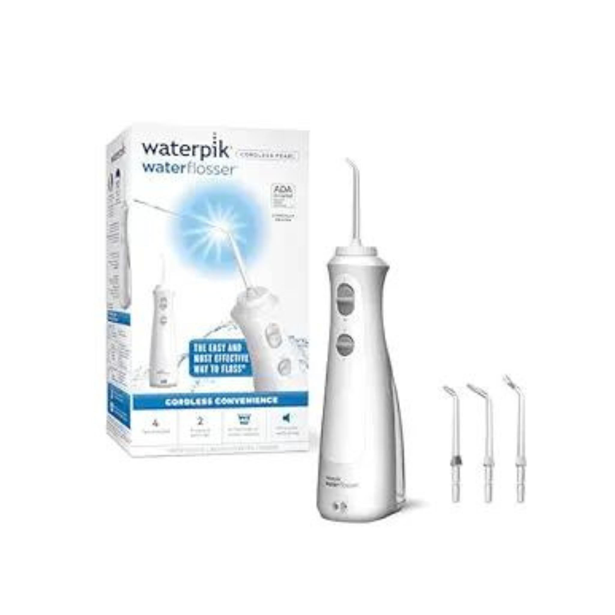 Waterpik Cordless Rechargeable Portable Water Flosser for Teeth, Gums, Braces Care with 4 Flossing Tips
