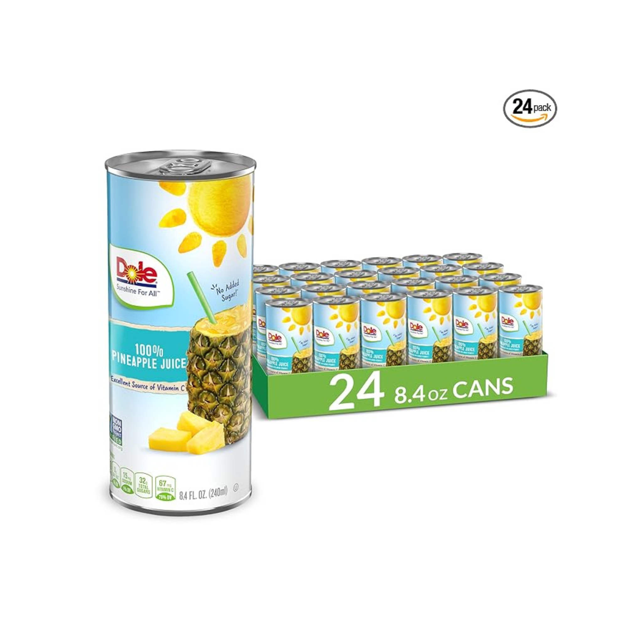 Dole 100% Pineapple Juice with Added Vitamin C, 8.4 Fl Oz Cans (Pack of 24)