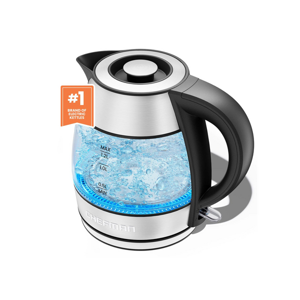 1.2-Liter Chefman 1500W Rapid Boil Glass Kettle