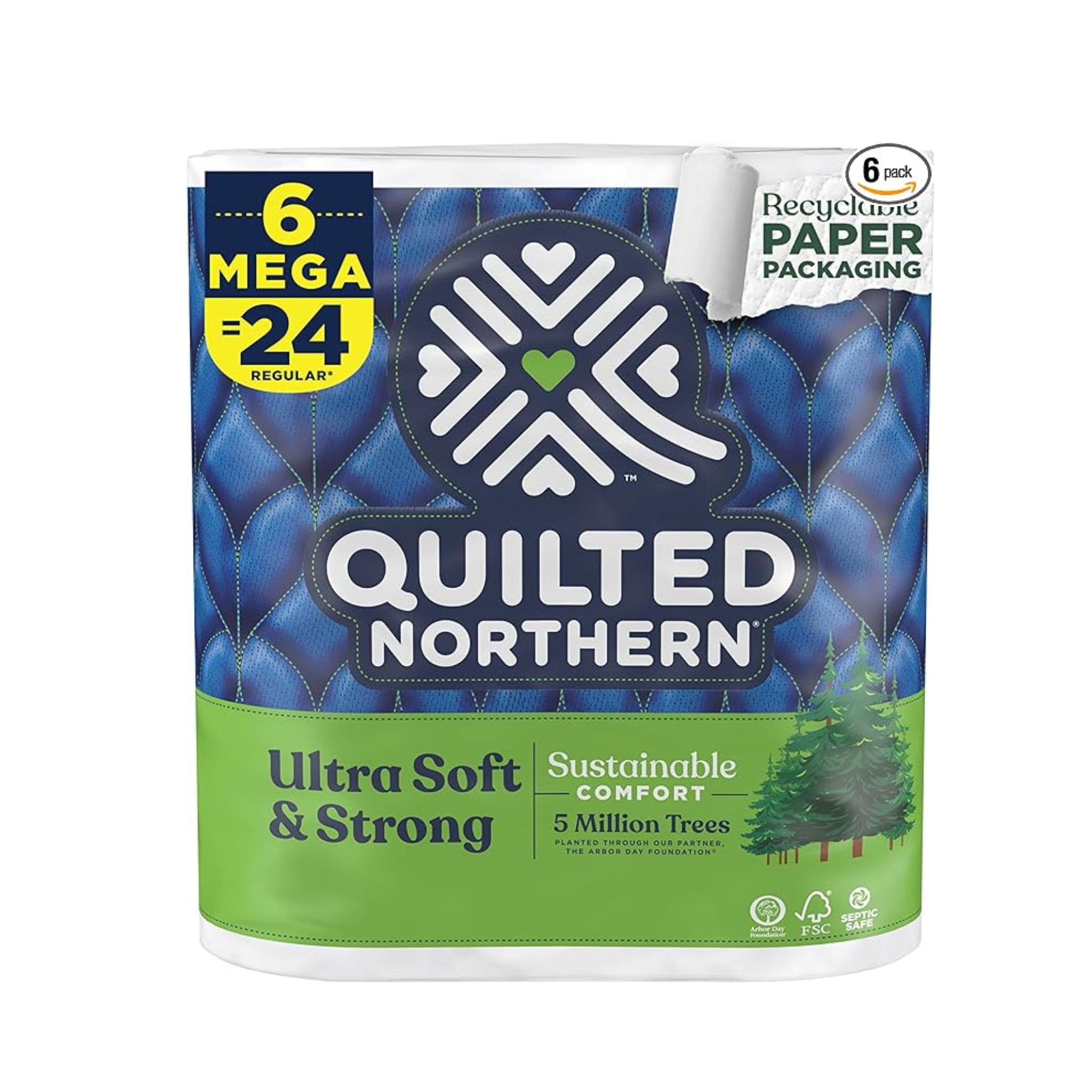 6 Mega Rolls = 24 Regular Rolls Quilted Northern Ultra Soft & Strong Toilet Paper