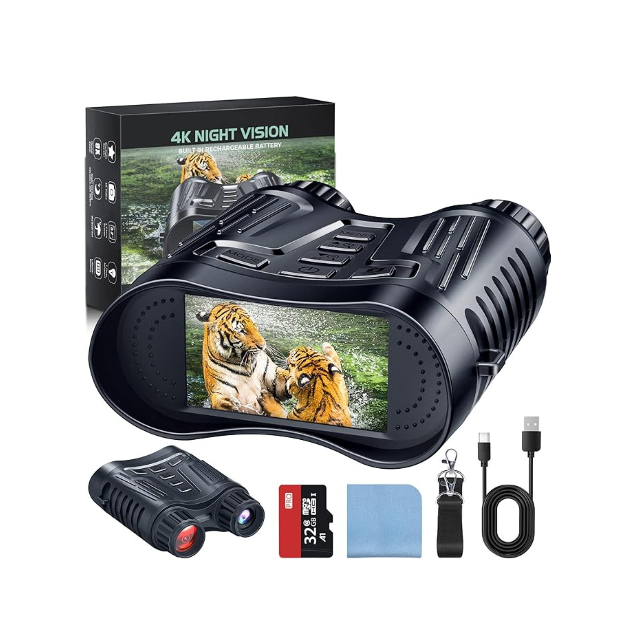 4K Night Vision Goggles with 3.2” Large Screen, 8X Digital Zoom & 32GB Card