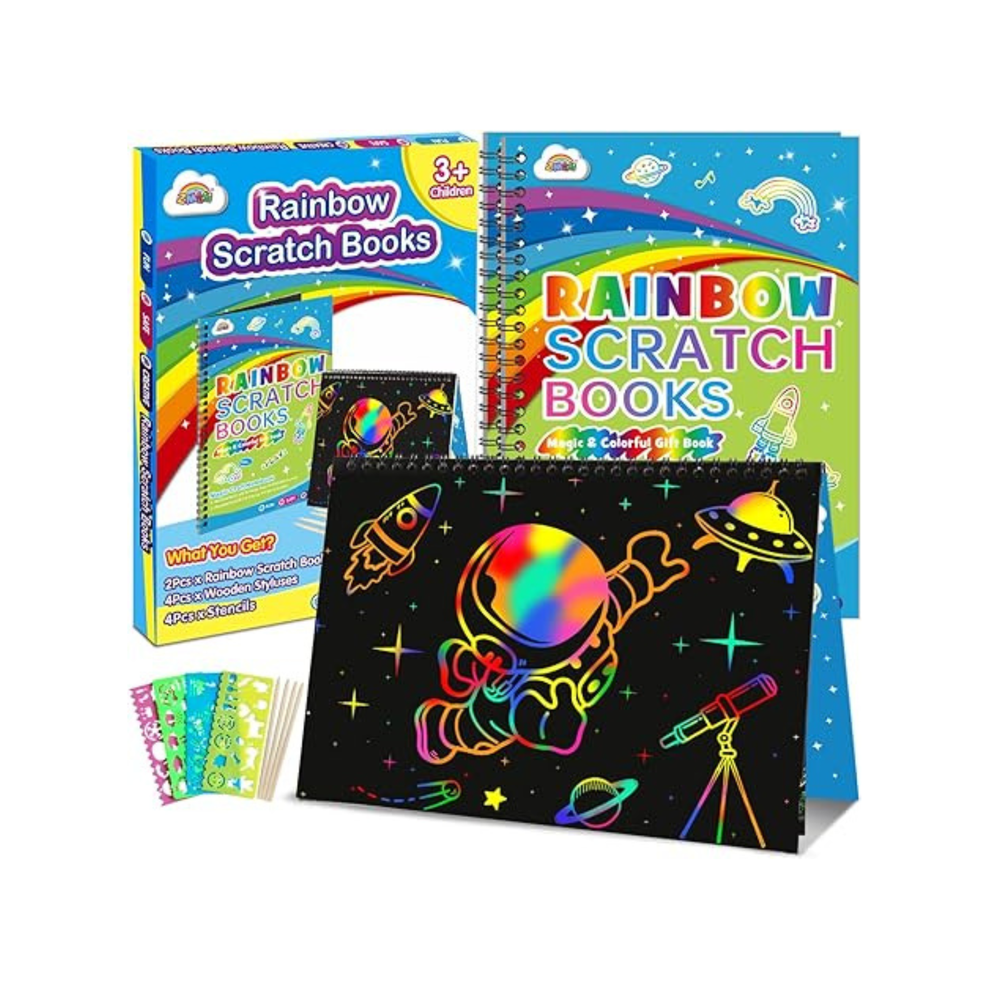 Kids Space Rainbow Scratch Paper Art Set