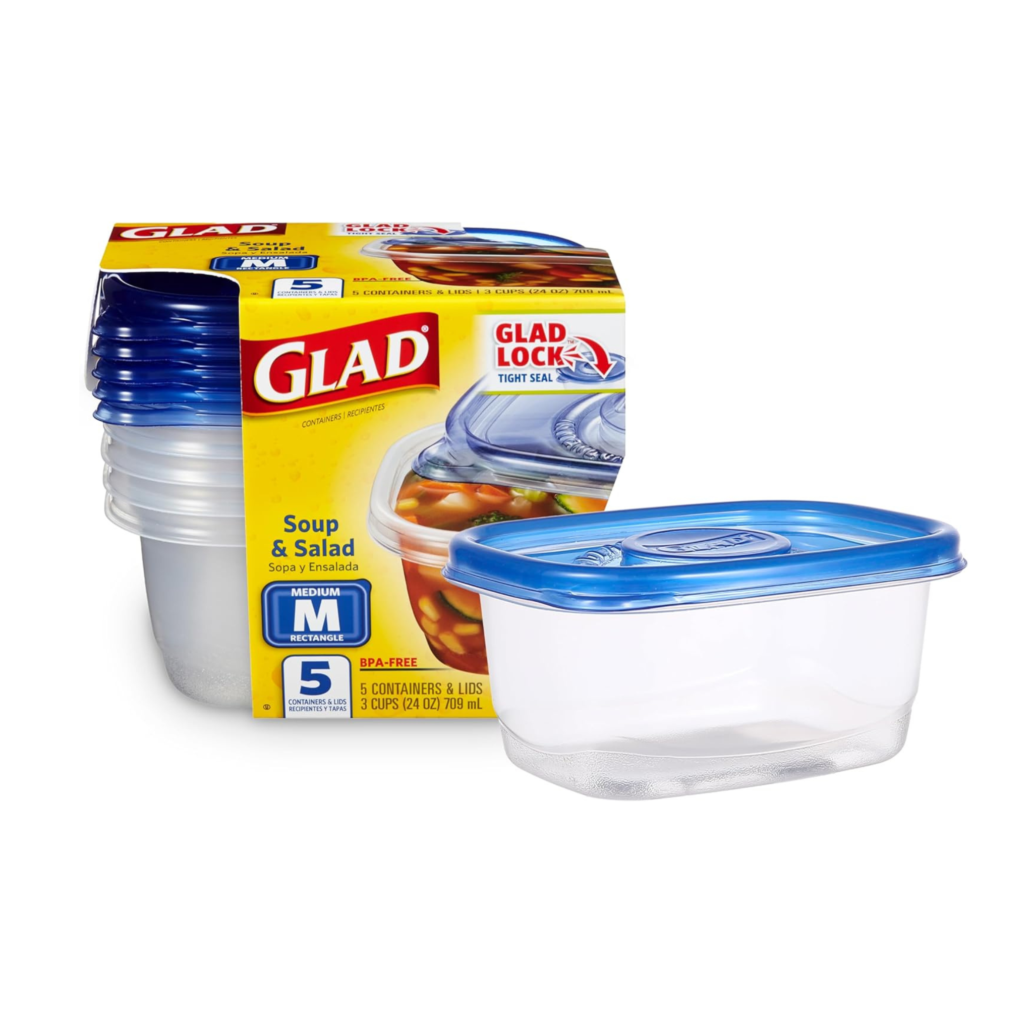 5-Pack 24-Oz GladWare Rectangle Soup & Salad Food Storage Containers (Medium)