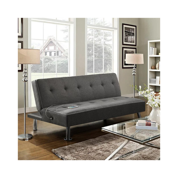 Alden Design Modern Fabric Convertible Futon with USB