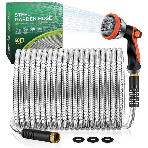 Garden Hose 50 ft Flexible Metal Stainless Steel Garden Water Hose