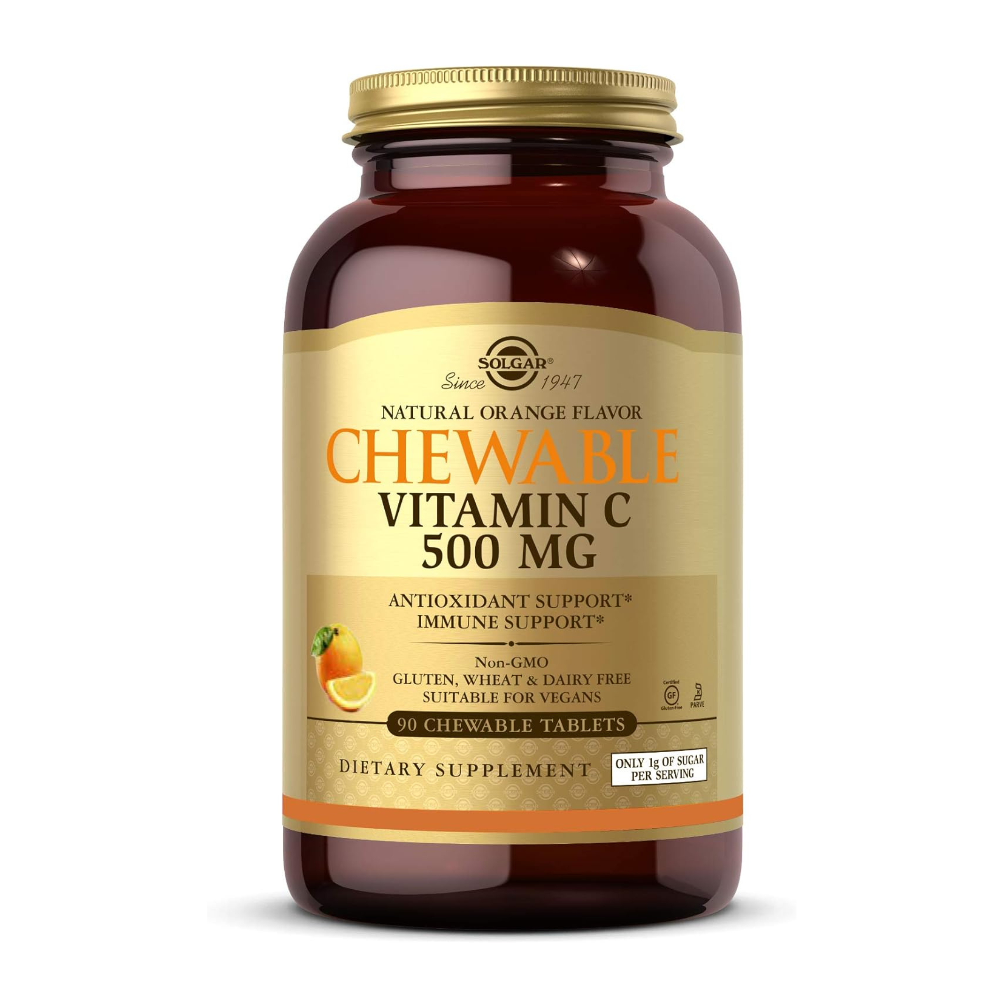 Solgar Vitamin C 500 mg Chewable Tablets, Orange Flavor (90 Count)