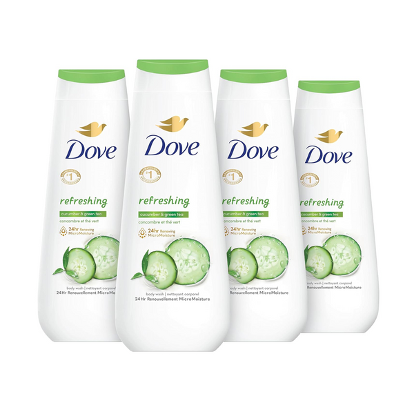 4 Bottles of Dove Body Wash Refreshing Cucumber & Green Tea Skin Cleanser