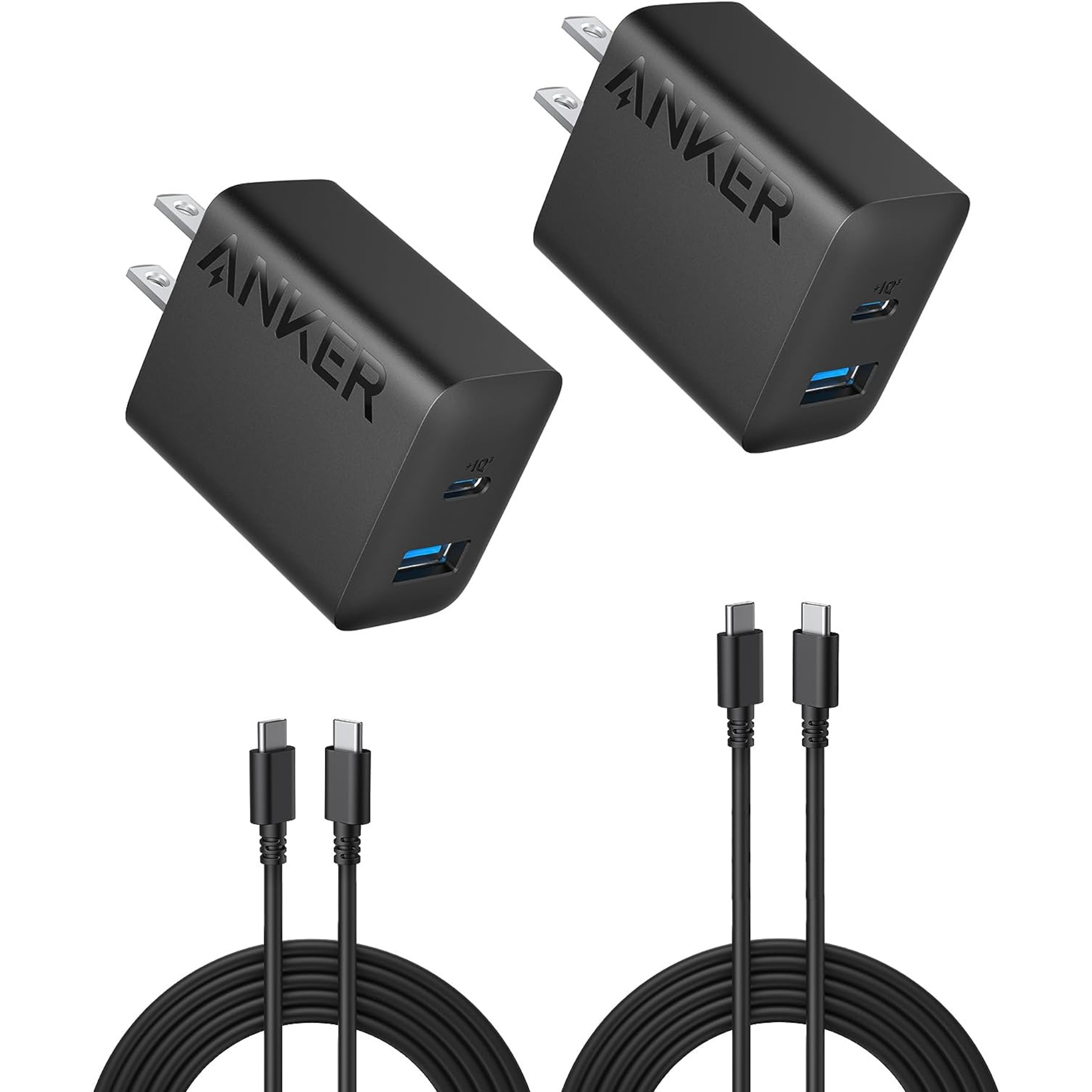 Set Of Anker USB C Chargers With Two 20W Dual Port USB Fast Wall Chargers And Two 5′ USB C Cables