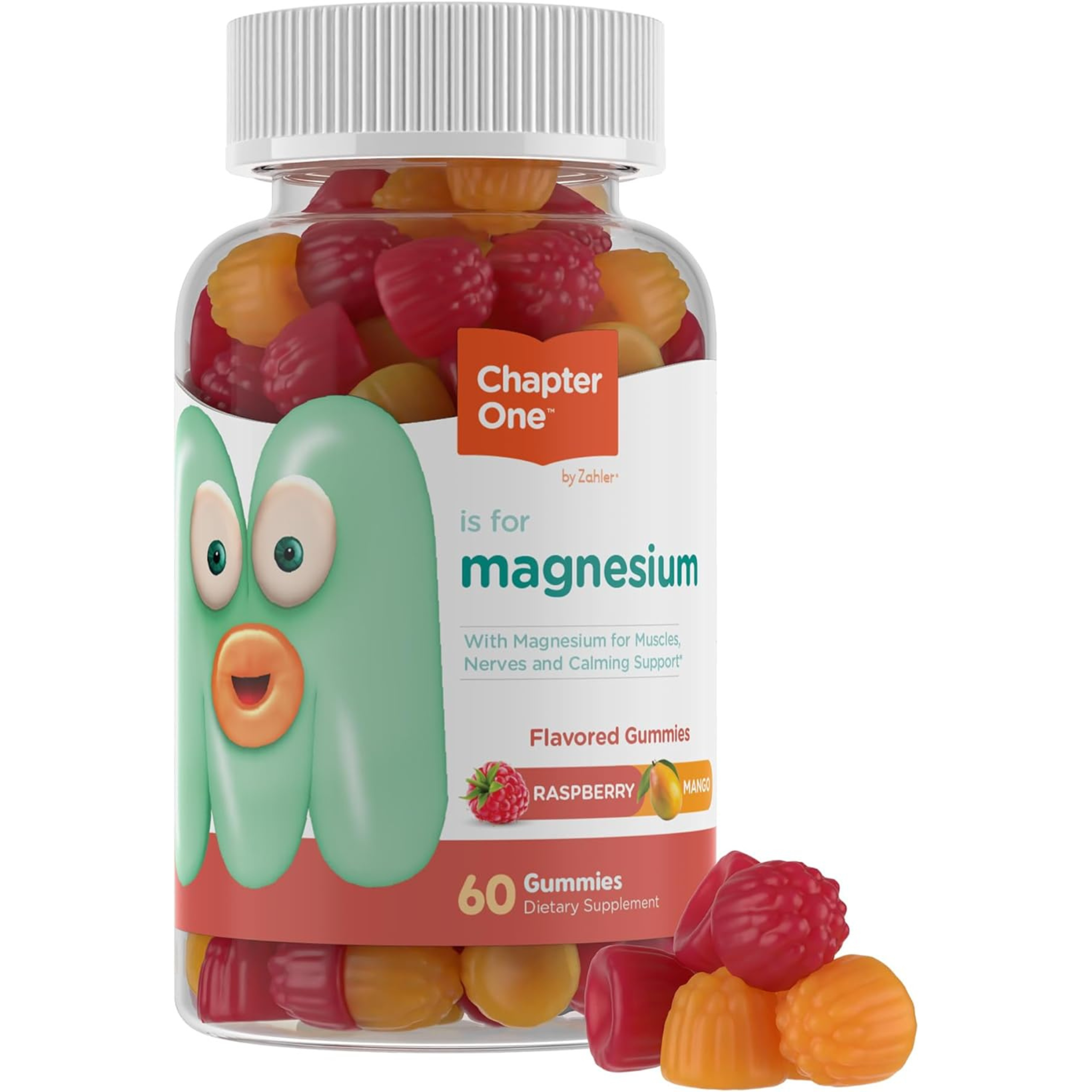 Chapter One Magnesium Gummies, Raspberry and Mango Flavored (60 Flavored Gummies)