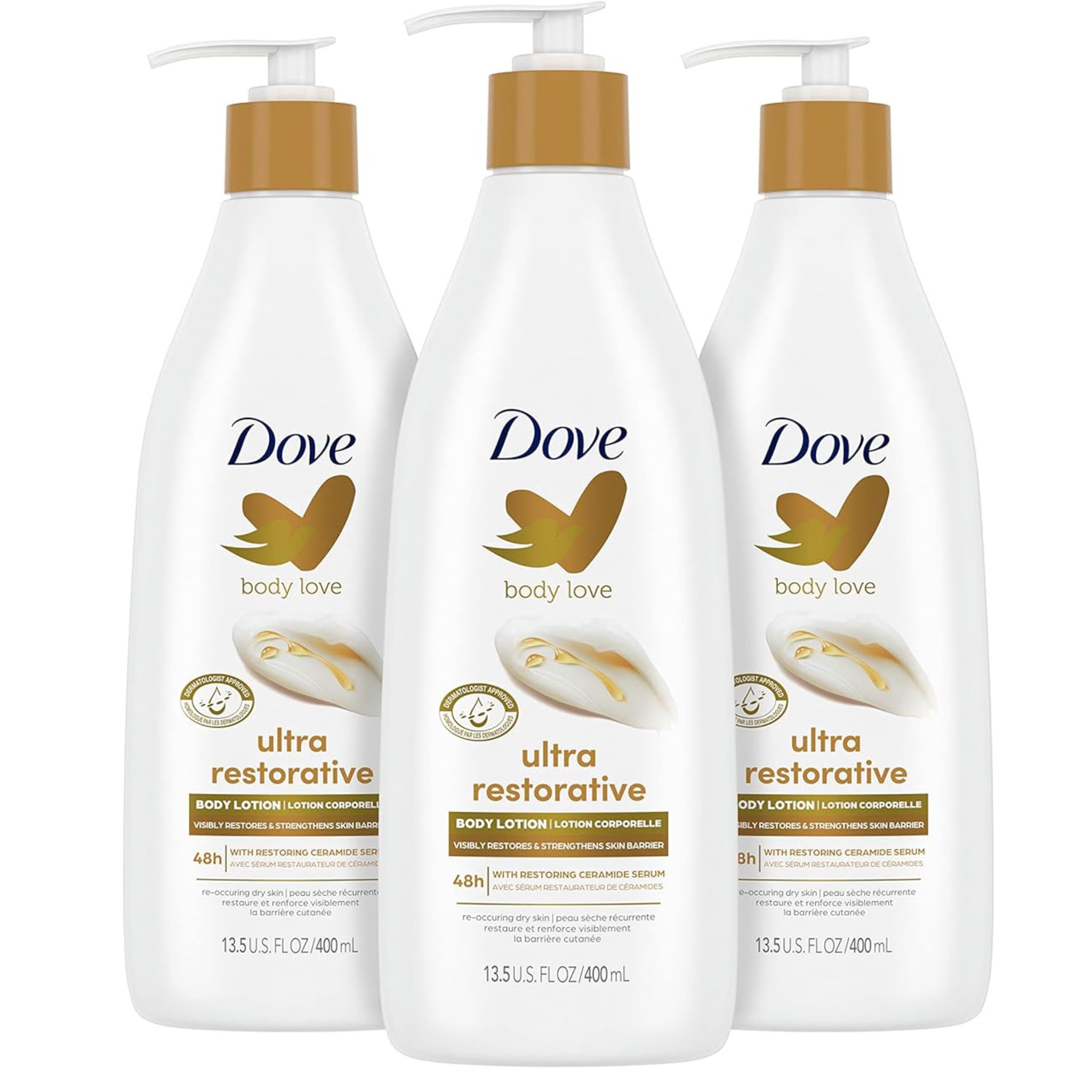 3 Bottles Of Dove Body Love Body Lotion Restoring Care Pack